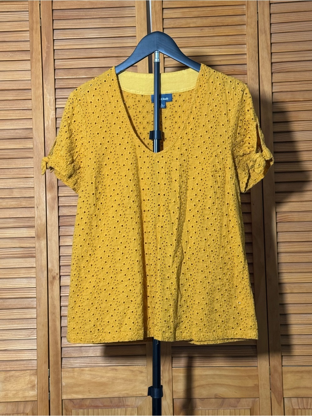 Modcloth Yellow Eyelet V-Neck Short Sleeve Top